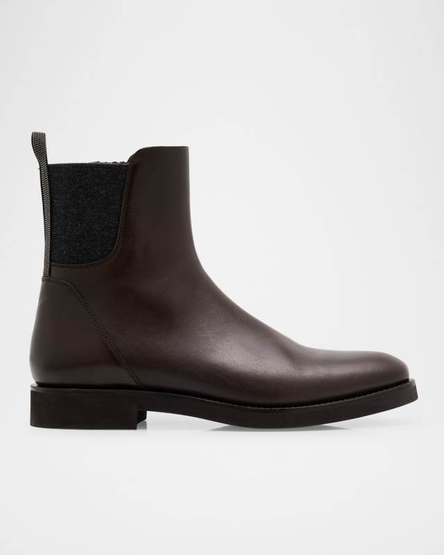 Leather Ankle Booties with Monili Pull Tab